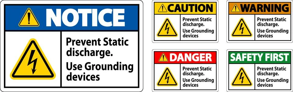 Caution Sign Prevent Static Discharge, Use Grounding Devices Illustrazione stock