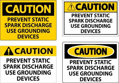 Caution Sign Prevent Static Spark Discharge Use Grounding Devices Illustrazione stock