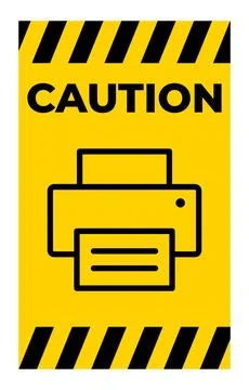 Caution Sign for Printer Area with Bold Warning and Icon on Yellow Background Stock Illustration