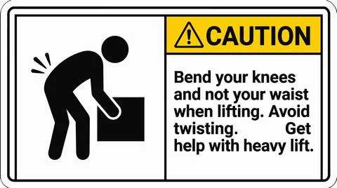 Caution sign for safe lifting practices in industrial settings with warning.. 스톡 일러스트