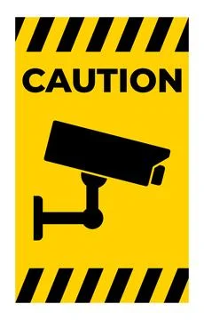 Caution Sign with Security Camera Icon on Yellow Background Stock Illustration