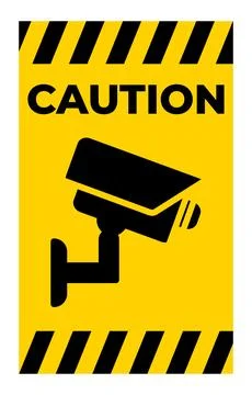 Caution Sign with Security Camera Icon on Yellow Background Stock Illustration