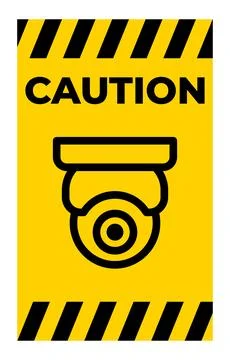 Caution Sign With Security Camera Icon On Yellow Background Illustrazione stock