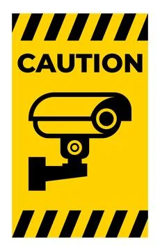 Caution Sign with Security Camera Symbol on Bright Yellow Background Illustrazione stock