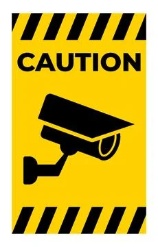 Caution Sign with Security Camera Symbol on Yellow Background Stock Illustration