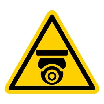 Caution Sign for Surveillance Camera in Yellow Triangle Shape Stock Illustration