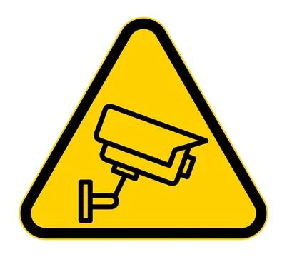 Caution Sign for Surveillance Camera in Yellow Warning Triangle Design Stock Illustration