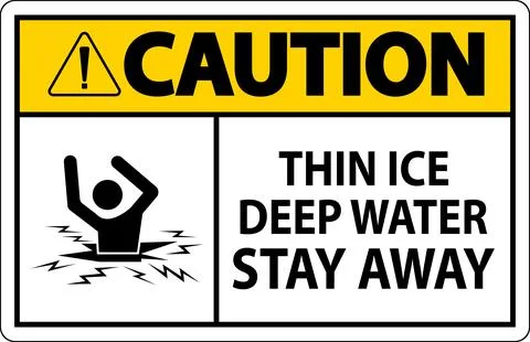 Caution Sign Thin Ice Deep Water, Stay Away Stock Illustration
