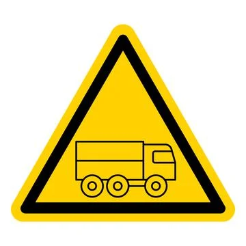 Caution Sign for Truck Traffic in a Triangular Yellow Warning Shape Illustrazione stock