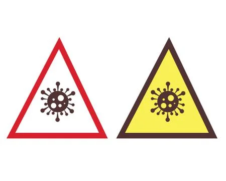 Caution sign - two warning triangles with virus icons Stock Illustration