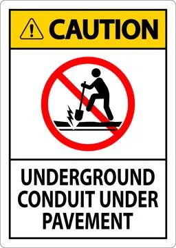 Caution Sign, Underground Conduit Under Pavement Ilustração Stock