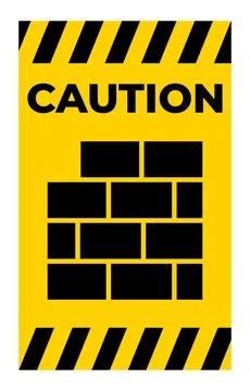 Caution Sign Warning for Construction Zone with Block Wall Pattern Illustrazione stock