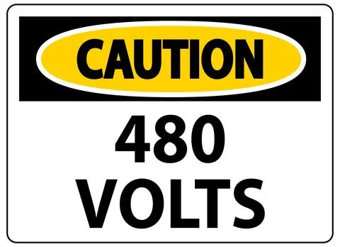 Caution Sign with Warning for High Voltage of 480 Volts for Safety Display Stock Illustration