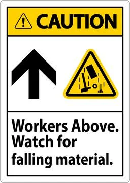 Caution Sign, Workers Above Falling Material Stock Illustration