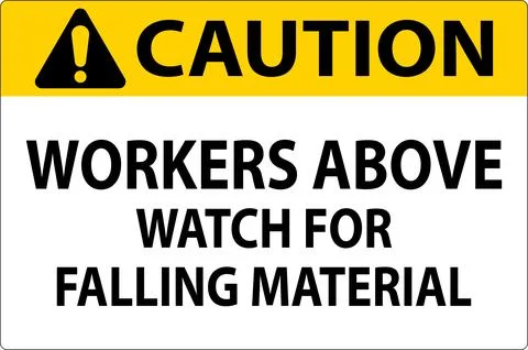 Caution Sign, Workers Above Watch For Falling Material Stock Illustration
