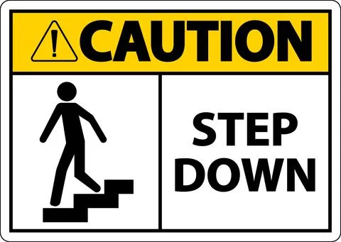 Caution Step Down Sign On White Background Stock Illustration