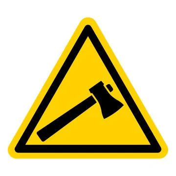 Caution Symbol with Axe on Yellow Warning Triangle Background Illustration