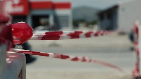 Caution tape at an accident scene or Road Warning Stock Footage 124024496
