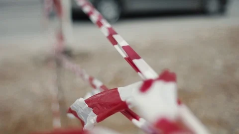 Caution tape at an accident scene or Road Warning Stock Footage 124024520