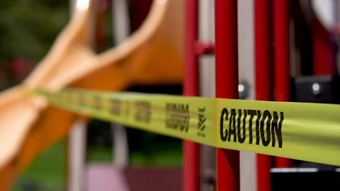 Caution Tape Around Playground Stock Footage 128213773