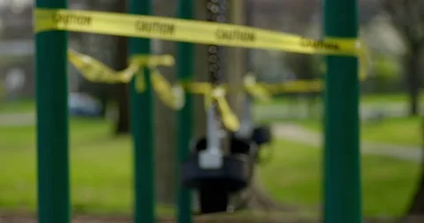 Caution Tape Blocks and Restricts Playground During Covid-19 Quarantine Stock Footage 130229110