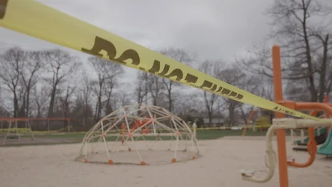 Caution Tape At Closed Long Island Park Covid-19 Stock Footage