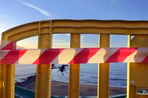 Caution tape due to rockslide Stock Photos