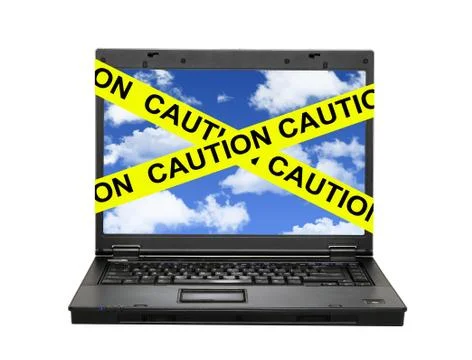 Caution tape laptop 스톡 사진
