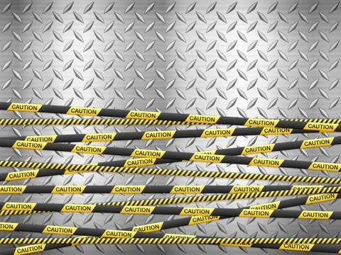 Caution tape on metal background Stock Illustration
