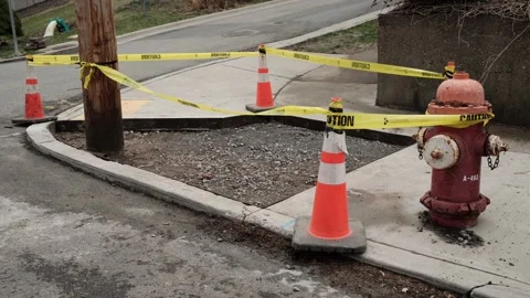 Caution tape open sidewalk Stock-Footage 176326831