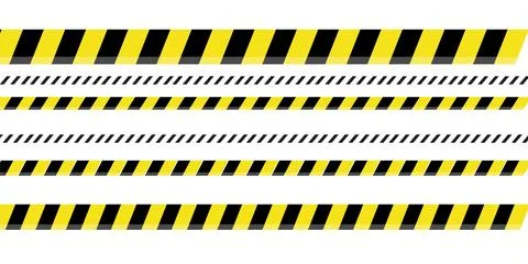 Caution Tape Set with Black and Yellow Diagonal Stripes Stock Illustration