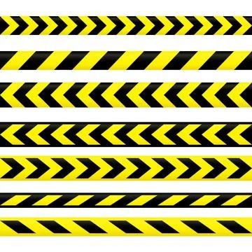 Caution tape set. Yellow and black warning stripes collection. Repeating Stock Illustration