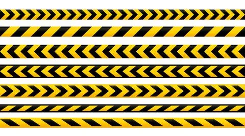 Caution tape set. Yellow and black warning stripes collection. Repeating Stock Illustration