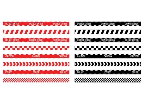 Caution tape vector icon set with red white black police line do not cross Stock Illustration