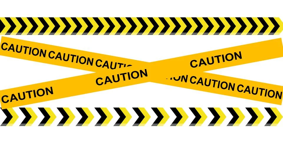 Caution tape with warning text and chevron hazard stripes Stock Illustration