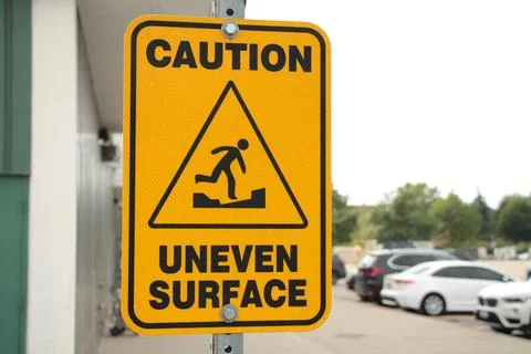 Caution uneven surface sign with caption and illustration picture of person Stock Photos