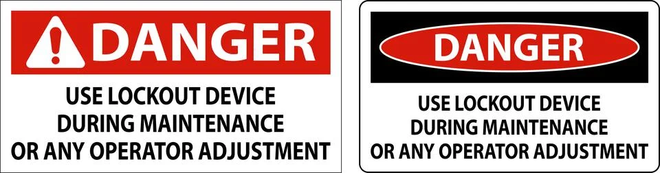 Caution Use Lockout Device During Maintenance Or Any Operator Adjustment Sign 스톡 일러스트