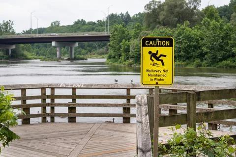 Caution Walkway Not Maintained Sign Stock Photos