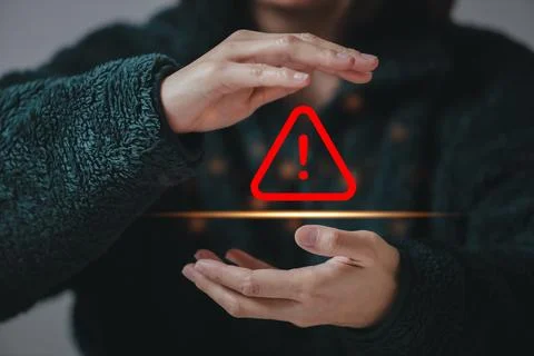 Caution warning  for notification error and  to be aware of the dangers of .. Stock Photos