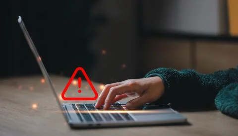 Caution warning  for notification error and  to be aware of the dangers of .. 스톡 사진