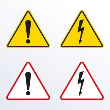 Caution warning sign with exclamation mark and Electrical hazard sign with light Illustrazione stock