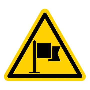 Caution Warning Sign with Flag Icon in Bright Yellow Triangle Shape Stock Illustration