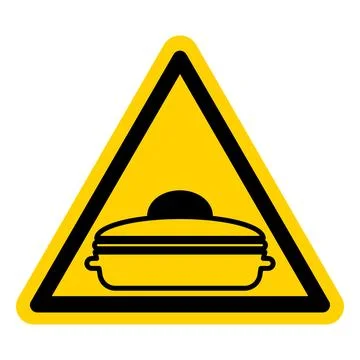 Caution Warning Sign with Food Container in Yellow Triangle Shape Illustrazione stock