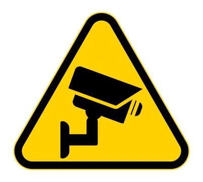 Caution Warning Sign with Security Camera Icon on Yellow Background Stock Illustration