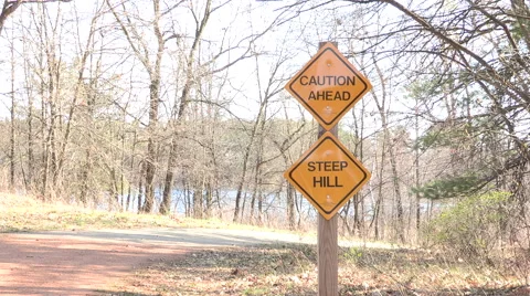 Caution Warning Sign on a Trail Video stock 49438462