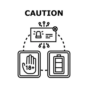 Caution warning system age restriction full power Illustrazione stock