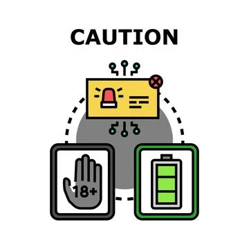 Caution warning system age restriction full power Stock-Illustration