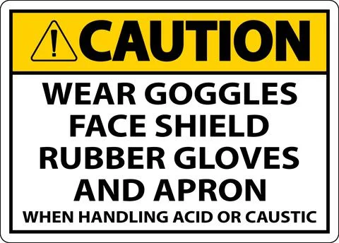 Caution Wear Goggles, Face Shield, Rubber Gloves, And Apron When Handling Aci Illustration