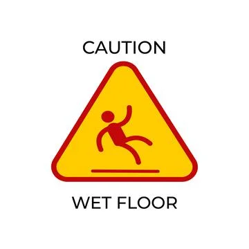 Caution wet floor and warning sign isolated on white background. Isolated vec Stock Illustration