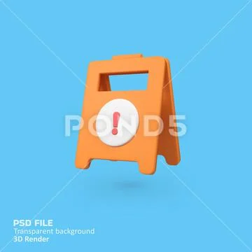 Caution Wet Floor isolated 3d render icon illustration Template PSD